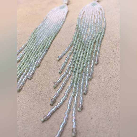 Beaded Fringe Earrings - Shimmering Sea Labradorite Earrings - Picture 2 of 7